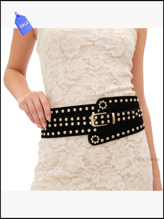 Wide Elastic Waist Belt Chunky Stretchy Thick Studded Dress Belt for Women main image 5
